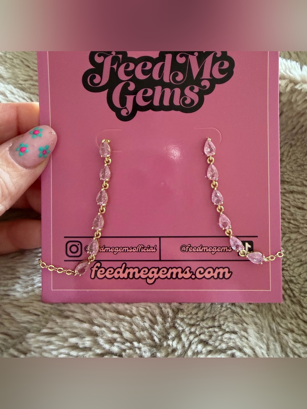 Feed me gems pink drop earrings